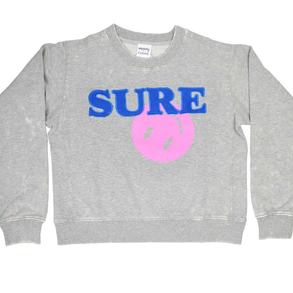 Theme X Iscream Gray Sweatshirt With Blue And Pink Design